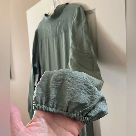 New! Nine West Button-Front Sage Green Long Shirt Dress Women’s Size Large - Picture 4 of 16